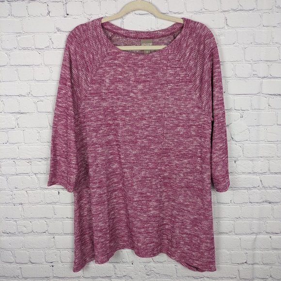 Chico's Blouse Womens Size 2 Red Rayon Blend 3/4 Sleeve Waffle Knit Stretch Top - Picture 1 of 10